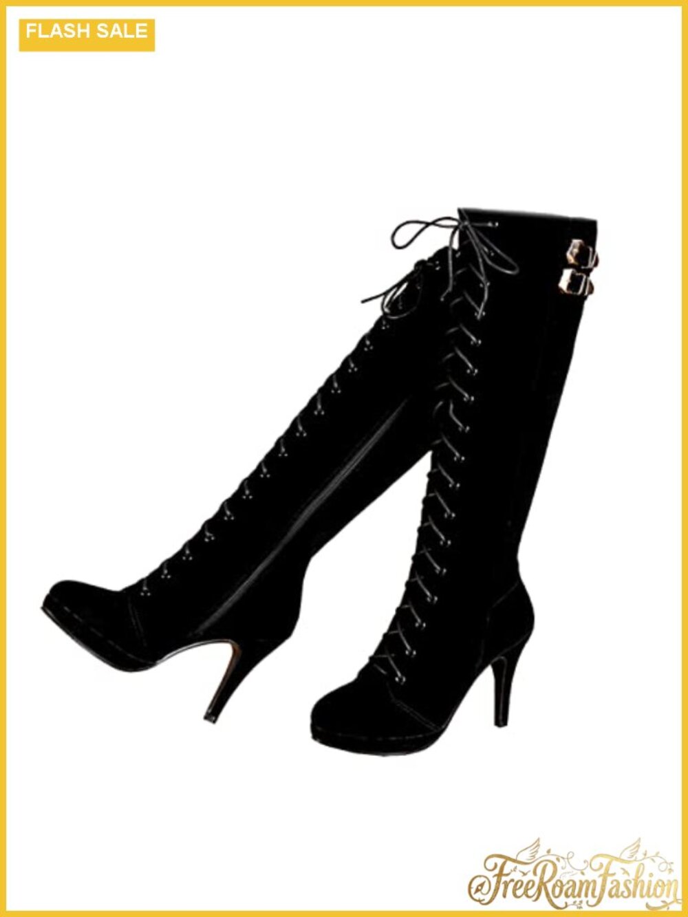 Knee High Suede Boots Lace Up Zipped Heeled Buckle Dress Boots